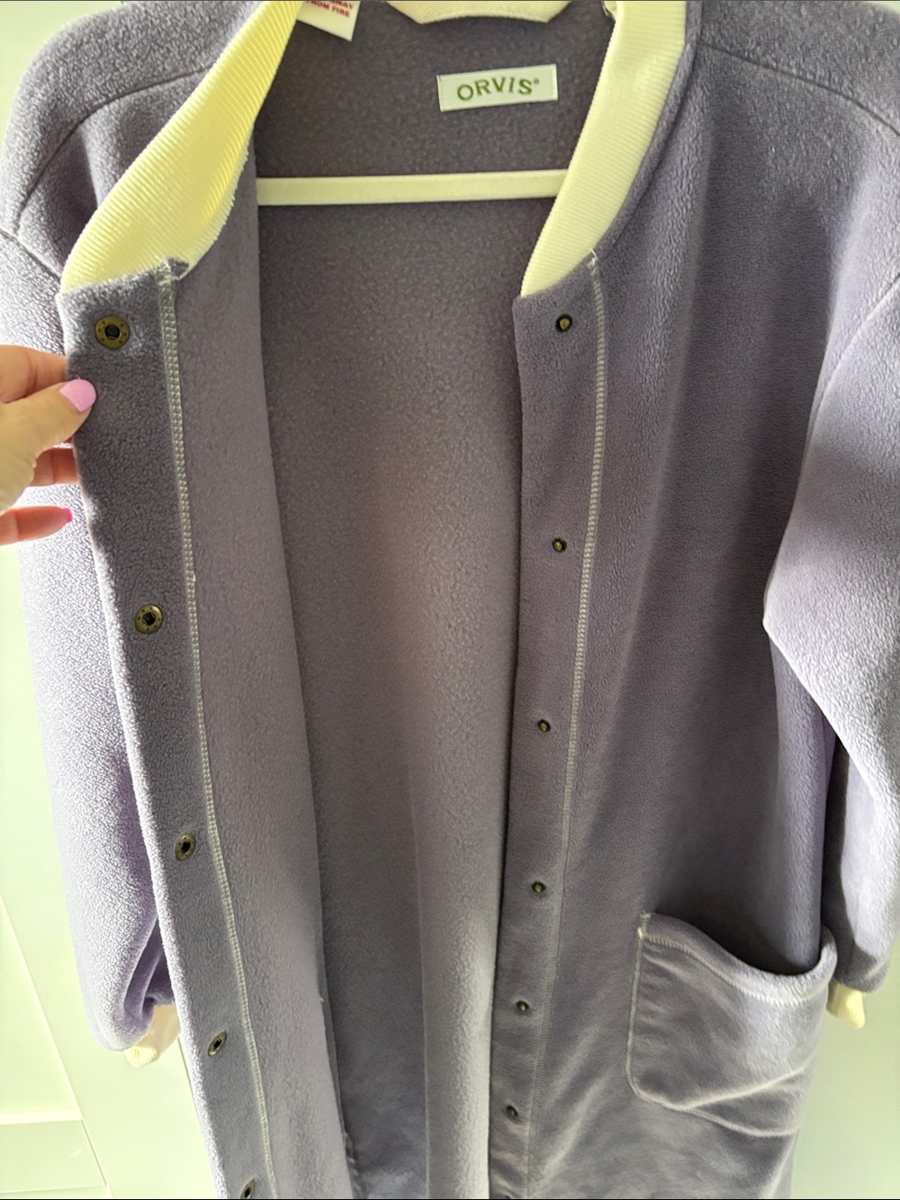 Orvis Lavender Snap-Front Fleece Robe/Duster with Cream Trim - Picture 7 of 7